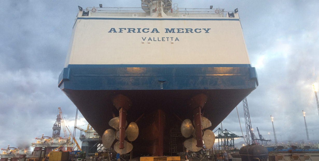 Mercy Ship Africa Mercy in dry dock for essential maintenance